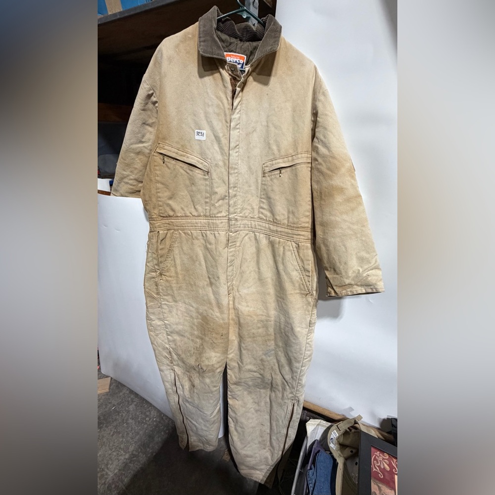 #3231-Canvas Work Coverall Jumpsuit in Beige